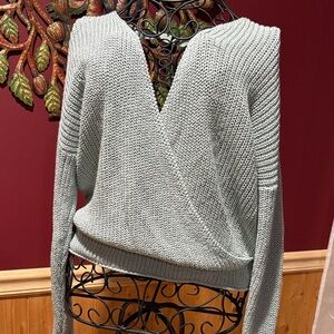 Chic V-Neck Sweater in Sage green faux wrap